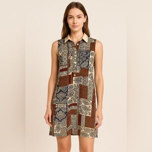 Simply Noelle Blue and Brown Sheer Patchwork Dress Size S/M